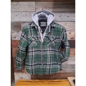 Vtg Field & Stream Mens XL Plaid Jacket Zip Flannel Hoodie Shacket Quilt Lined